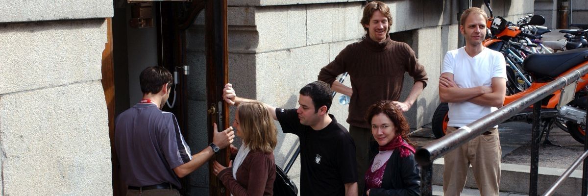 The cast of A Doll&#039;s House at the stage door at the Norwegian National Theatre (Nationaltheatret).