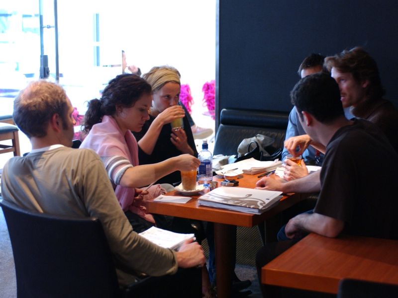 The cast of A Doll&#039;s House has a meeting after rehearsals in preparation for perfromances at the Ibsen Stage Festival 2004 at the Norwegian National Theatre in Oslo.