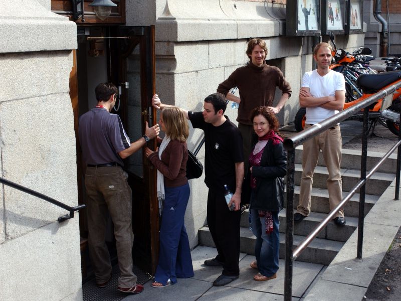 The cast of A Doll&#039;s House at the stage door at the Norwegian National Theatre (Nationaltheatret).
