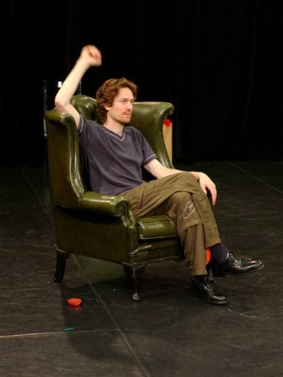 Actor William Rowsey during technical rehearsals at the Norwegian National Theatre (Nationaltheatret).